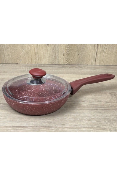 Att  Morelli 28 cm Granit Tava Cam Kapaklı Kırmızı Mermer