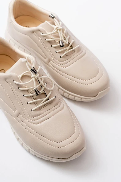 K-504 Bej Bağcıklı Desenli Günlük Spor Ayakkabı - Resim 4