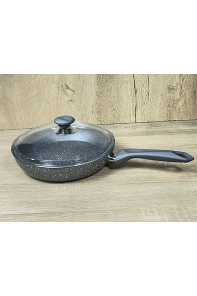 Att  Morelli 22 cm Granit Tava Cam Kapaklı Gri Mermer