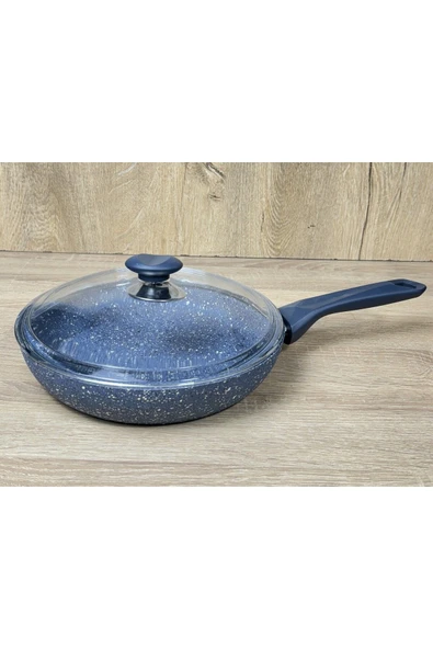 Att  Morelli 26 cm Granit Tava Cam Kapaklı Mavi Mermer