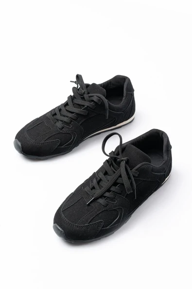 Rs-01 Siyah Süet İnce Taban Günlük Spor Ayakkabı - Resim 2