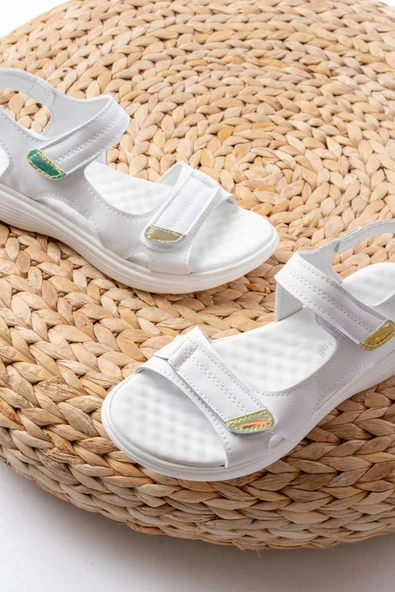 Dm-363 Beyaz Baret Cırtlı Dikişli Günlük Kadın Sandalet - 4