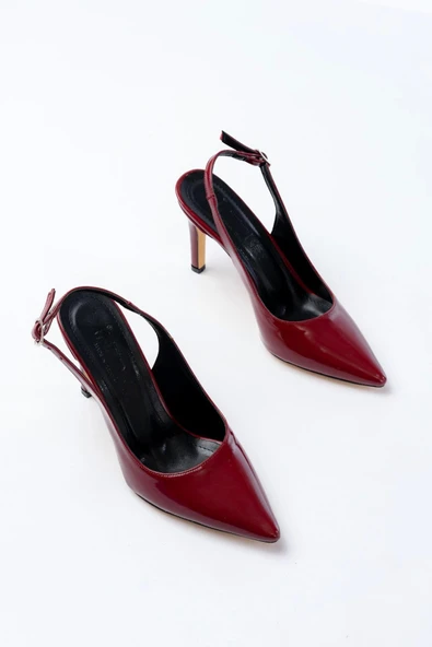 St-1153 Bordo Rugan Günlük Arkası Açık 9 Cm Topuklu Kadın Ayakkabı - 3