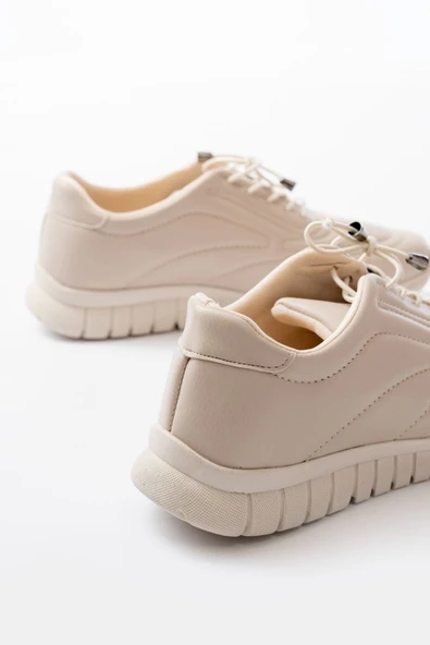 K-504 Bej Bağcıklı Desenli Günlük Spor Ayakkabı - Resim 5