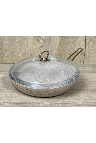 Att  Morelli 28 cm Granit Tava Cam Kapaklı Kapuçino