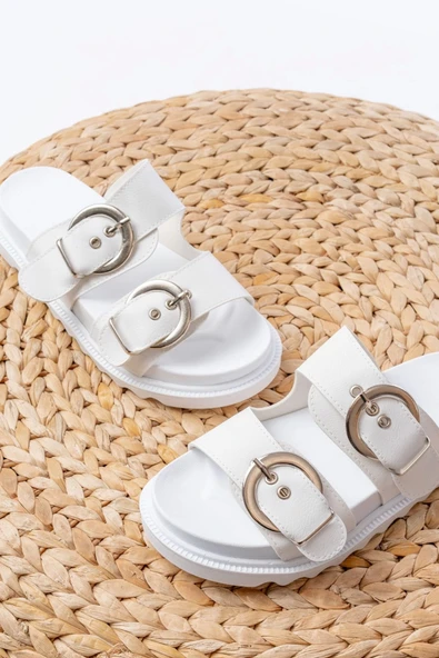 Dm-6010 Beyaz Toka Aksesuarlı Günlük Kadın Terlik - Resim 5