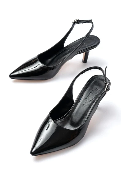 St-1152 Siyah Rugan Günlük 7 Cm Topuklu Kadın Ayakkabı - Resim 3