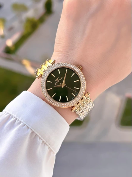 Ferro Çelik Kordon Taşlı Kasa İTALIAN DESIGN  2 Yıl Garantili Kadın Kol Saati+Bileklik EFL21449-B6 - Resim 2