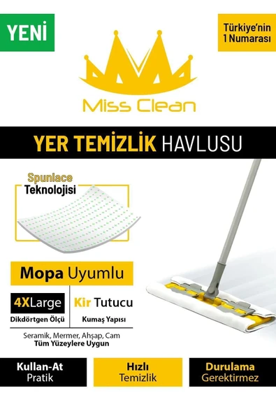 HRPAK (50 ADET)missclean 4xl Mandallı Mop Uyumlu Kutulu Yer Temizlik Bezi , Islak Mendili Lilyum Kokulu