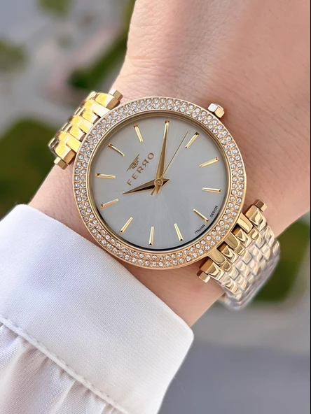 Ferro Çelik Kordon Taşlı Kasa İTALIAN DESIGN  2 Yıl Garantili Kadın Kol Saati+Bileklik EFL21449-B5 ürün görseli