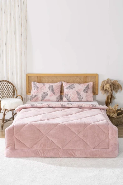 Pudra Yaprak Loura Çift Kişilik Çift Taraflı Lüx Wellsoft Yorgan Seti 195x215 cm - 2