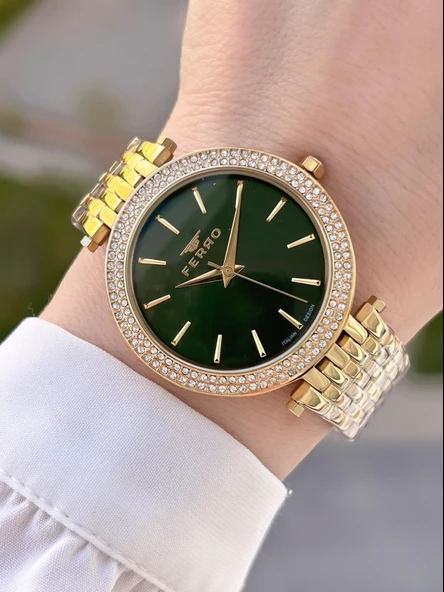 Ferro Çelik Kordon Taşlı Kasa İTALIAN DESIGN  2 Yıl Garantili Kadın Kol Saati+Bileklik EFL21449-B6 ürün görseli