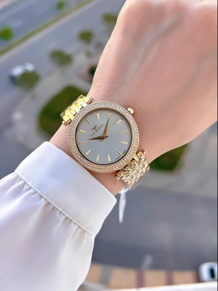 Ferro Çelik Kordon Taşlı Kasa İTALIAN DESIGN  2 Yıl Garantili Kadın Kol Saati+Bileklik EFL21449-B5 - Resim 2