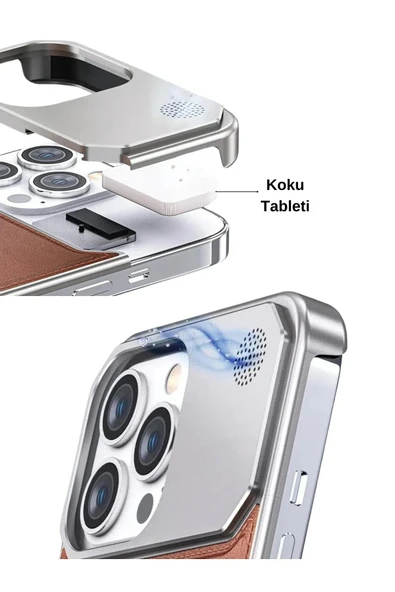 iPhone 16 Pro Max Parfümlü Koku Hazneli MagSafe Uyumlu Deri Kılıf - Resim 11