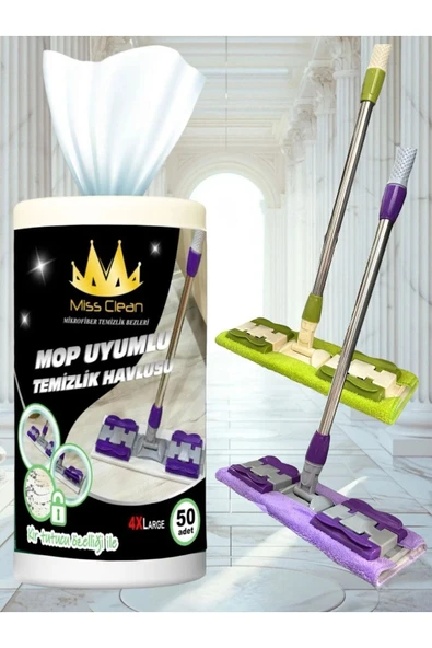 HRPAK (50 ADET)missclean 4xl Mandallı Mop Uyumlu Kutulu Yer Temizlik Bezi , Islak Mendili Lilyum Kokulu - 2