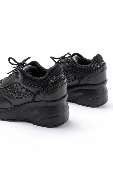 F-185 Siyah Günlük Bağcıklı Taş Aksesuarlı Yazlık Spor Ayakkabı - Resim 5