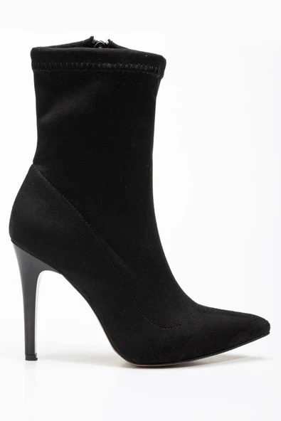 Vrt-4811 Siyah Süet Yüksek İnce Topuklu Fermuarlı Kadın Bot - Resim 6