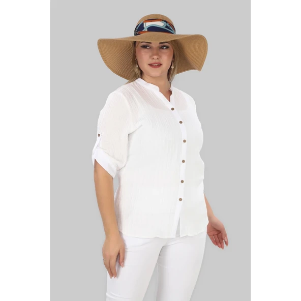 %100 Cotton Hakim Yaka Büyük Beden Kadın Müslim Kumaş Gömlek