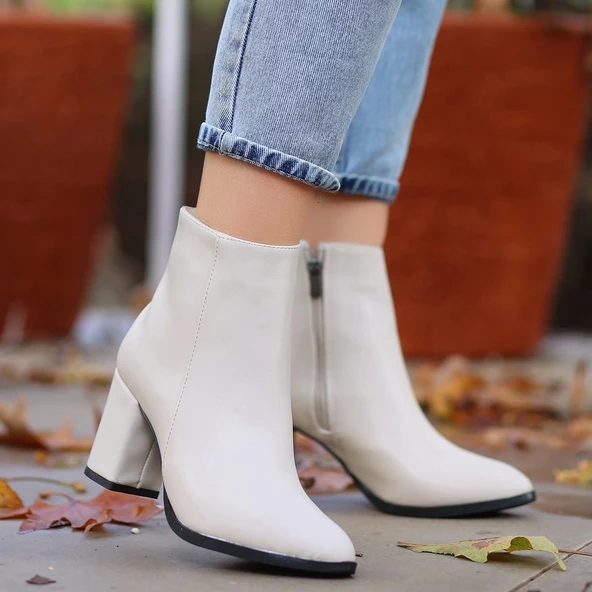 Biya Bej Cilt Topuklu Bot - Resim 8