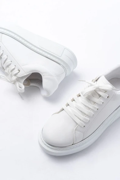 Rs-2435 Beyaz Gümüş Bağcıklı Dikişli Günlük Spor Ayakkabı - Resim 4