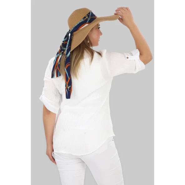 %100 Cotton Hakim Yaka Büyük Beden Kadın Müslim Kumaş Gömlek - 4