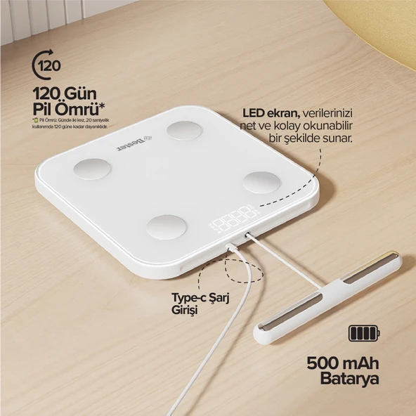 Bester BS7230 8 Elektrotlu Akıllı Tartı – Kompakt Tasarım, LED Ekran, 56 Vücut Ölçümü, Bluetooth 5.0 - 5