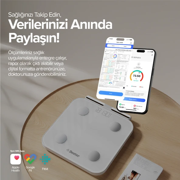 Bester BS7230 8 Elektrotlu Akıllı Tartı – Kompakt Tasarım, LED Ekran, 56 Vücut Ölçümü, Bluetooth 5.0 - 7