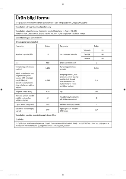 Samsung DW60A8050FS 8 Programlı Bulaşık Makinesi - 6