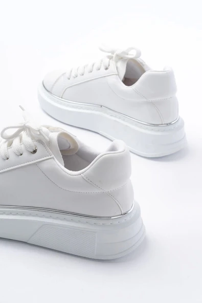 Rs-2435 Beyaz Gümüş Bağcıklı Dikişli Günlük Spor Ayakkabı - Resim 5