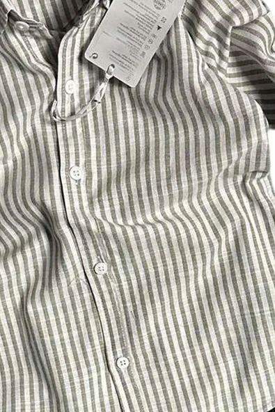 Erkek Çocuk Çizgili Keten Gömlek Siyah Jean Pantolon Alt Üst Takım - 4