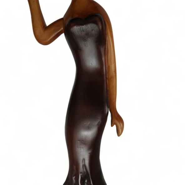 Şapkalı Yalnız Kadın Ahşap Heykel - Resim 5