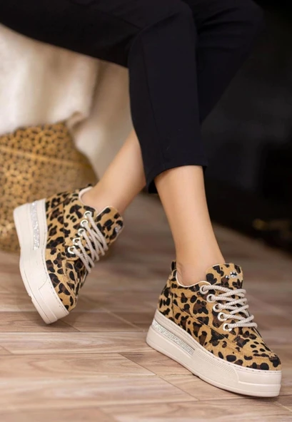 Lulu Leopar Süet Bağcıklı Spor Ayakkabı - 3