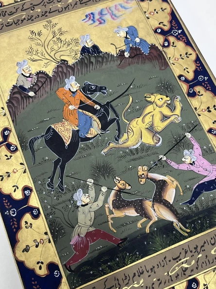 Sultan'ın Aslan Avı Adlı El Yapımı Minyatür Resim 30x18,5 cm - 2