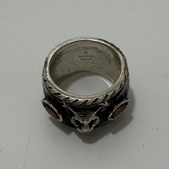 Gucci Kaplan Motifli 925 Ayar Gümüş Yüzük 16,9 Gram - 3