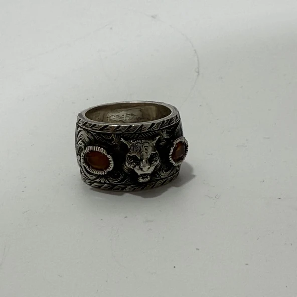 Gucci Kaplan Motifli 925 Ayar Gümüş Yüzük 16,9 Gram - 2