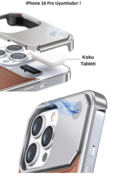 iPhone 16 Pro Parfümlü Koku Hazneli MagSafe Uyumlu Deri Kılıf - 11