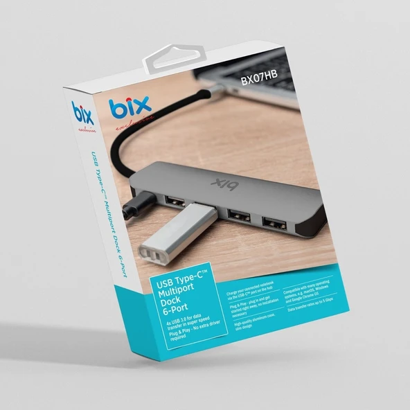 Bix BX07HB 5in1 Type-C Hub 4x USB 3.0, PD Şarj Macbook Uyumlu Çoklayıcı Adaptör - Resim 7