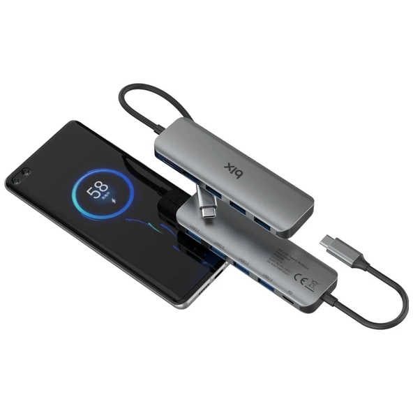 Bix BX07HB 5in1 Type-C Hub 4x USB 3.0, PD Şarj Macbook Uyumlu Çoklayıcı Adaptör - Resim 2