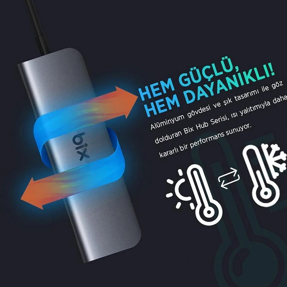 Bix BX07HB 5in1 Type-C Hub 4x USB 3.0, PD Şarj Macbook Uyumlu Çoklayıcı Adaptör - Resim 5