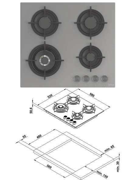 ORION Gri Ankastre Set (Ocak/Fırın/Davlumbaz) - 2
