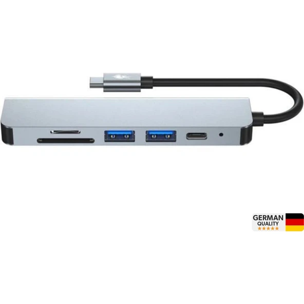 Shaza 6in1 USB Type-C Hub Port Adaptör HDMI Sd Kart USB Pd Girişli - 6