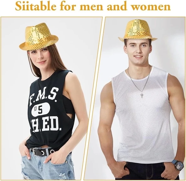 Disko Star Altın Gold Payetli Fötr Şapka Yetişkin Boy - 3