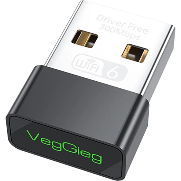 VegGieg 300 Mbps Wifi 6 Çift Bant Kablosuz Alıcı Verici Nano USB Adaptör