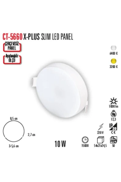 Cata Ct-5660 10w Beyaz Ayarlanabilir Panel Led - 2