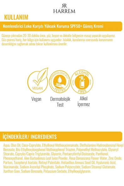 Harrem Leke Karşıtı Aydınlatıcı & Spf50 Yüksek Koruma, Gül Mayası Özlü, Nemlendirici Güneş Kremi 50ml - 4