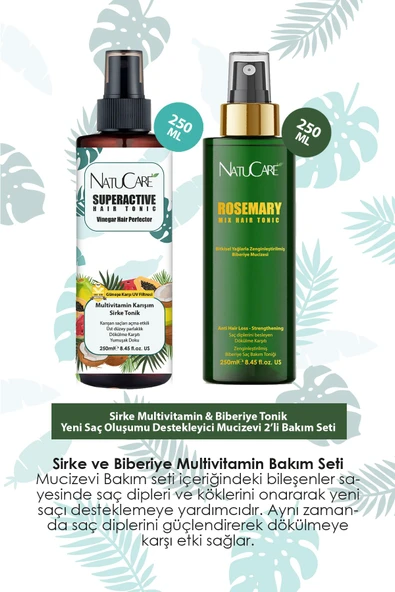 NatuCare Sirke Multivitamin Tonik ve Biberiye Tonik Saç Yoğunlaştırıcı 2'li Bakım Seti - 2