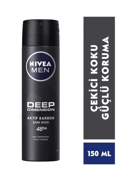 NIVEA Men Erkek Sprey Deodorant Deep Dimension Aktif Karbon 150ml, 48 Saat Anti-perspirant Ter Koruması ürün görseli