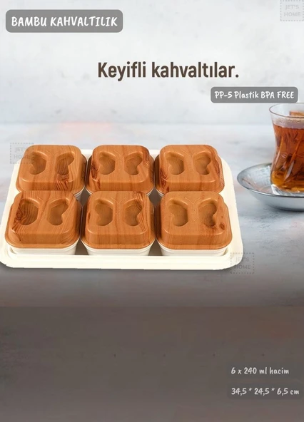 6’lı Bambu Renk Kahvaltılık Seti Tepsili Kahvaltı Tepsisi BPA FREE