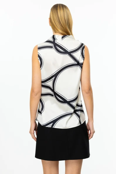 Ekol V Yaka Kolsuz Desenli Saten Kadın Bluz 25YEKL03064 - 3