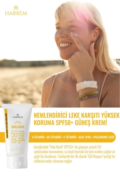 Harrem Leke Karşıtı Aydınlatıcı & Spf50 Yüksek Koruma, Gül Mayası Özlü, Nemlendirici Güneş Kremi 50ml - 3